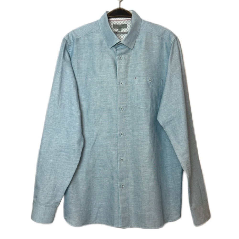 TED BAKER Men’s Size 4/ US Large Light Blue Cotton Linen Button Down Dress Shirt